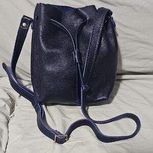 Portland Leather Deep Navy Pebbled Leather Drawstring Crossbody